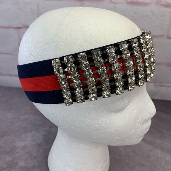 Authentic Gucci Embellished Crystal Red & Blue Sherry Web Headband - Picture 3 of 12